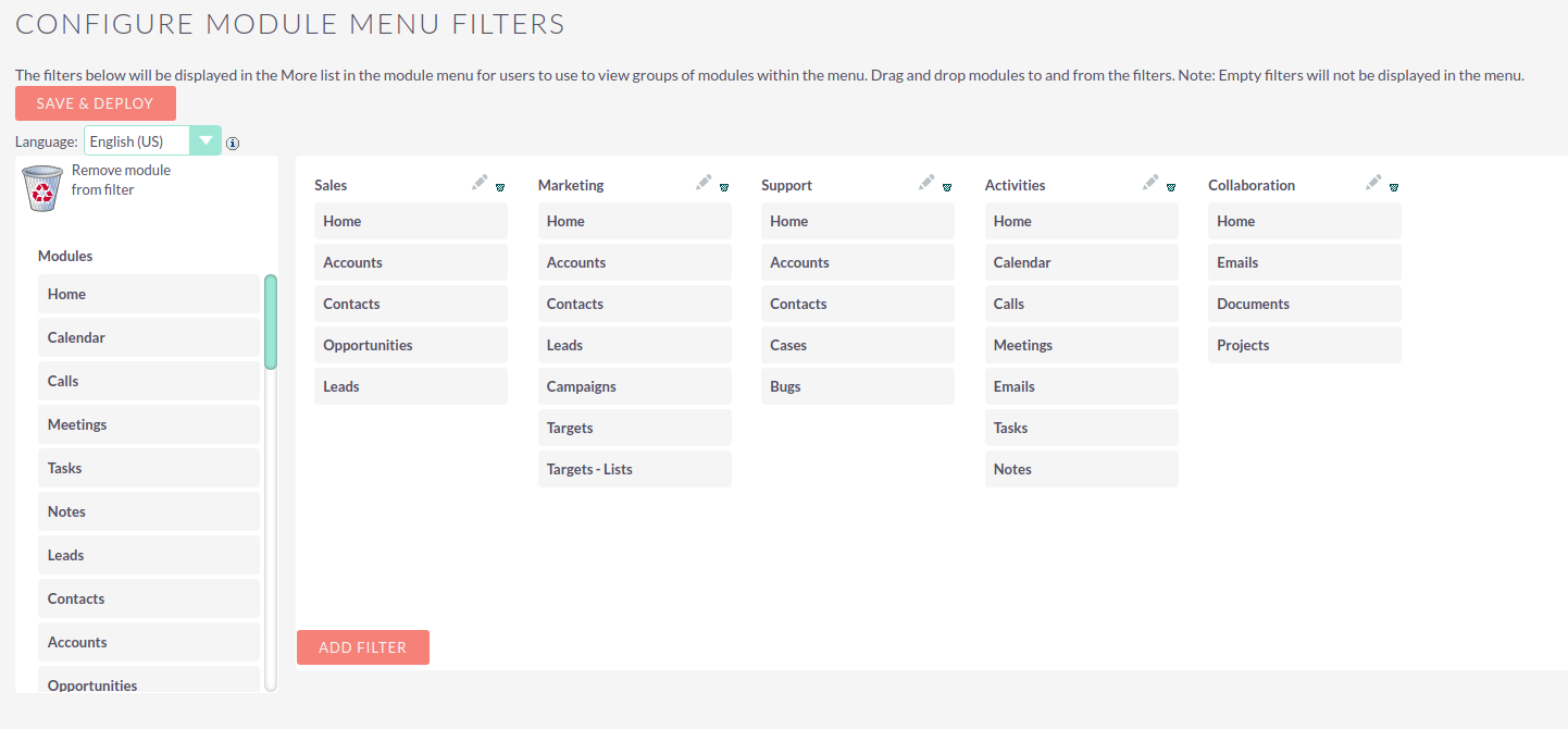 Configure Module Menu Filters