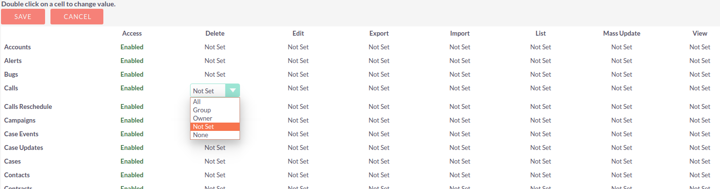 Roles - access matrix