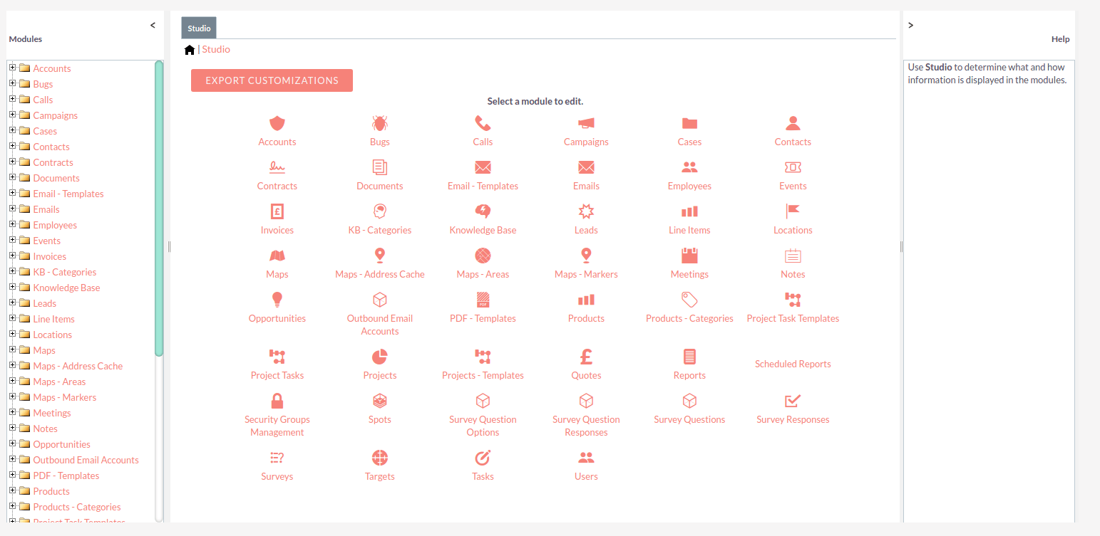 Studio module list