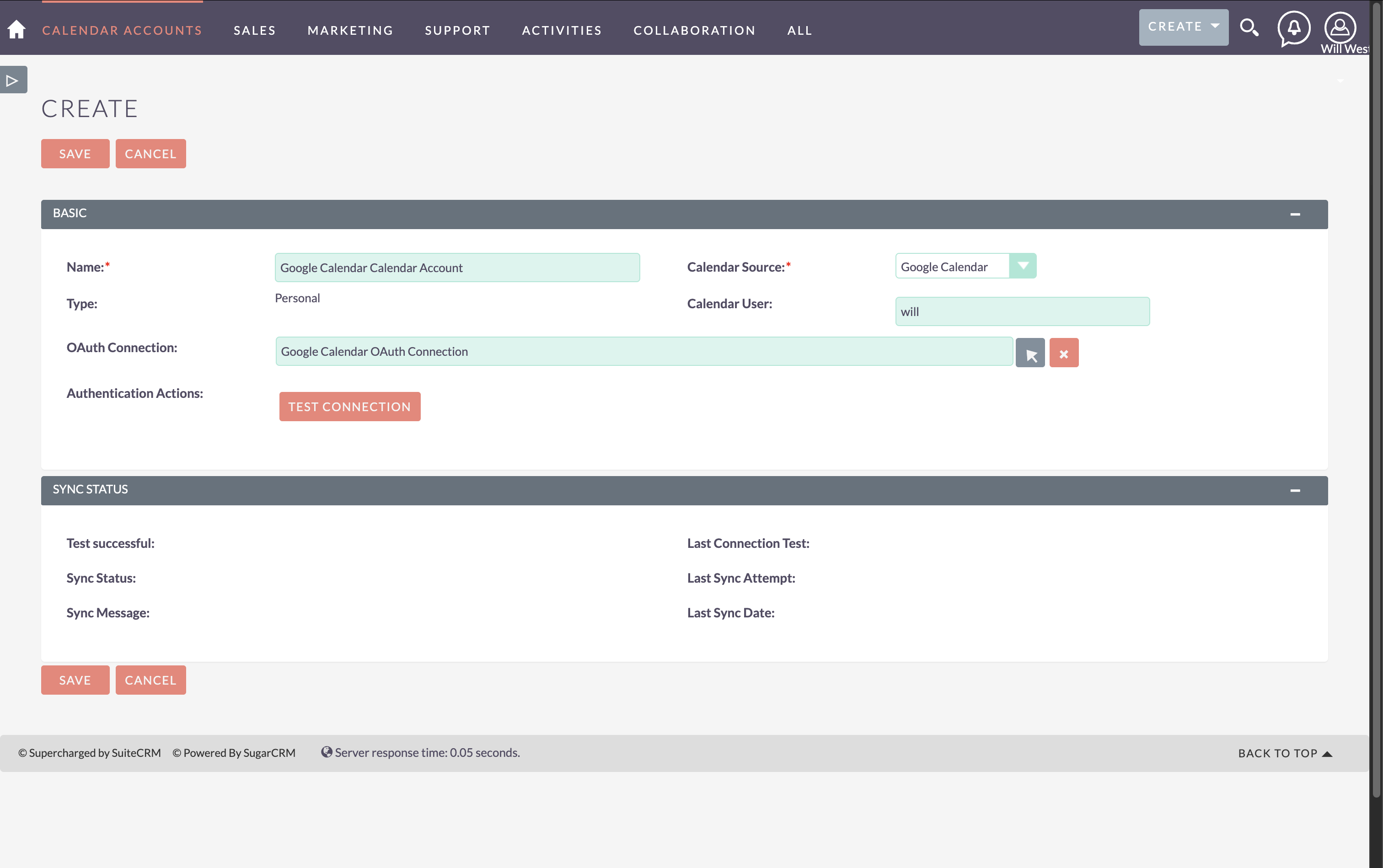 Test Connection Button