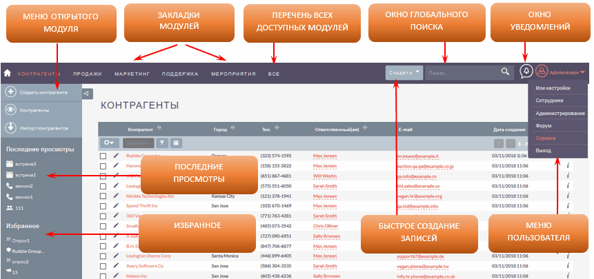 Основные элементы интерфейса